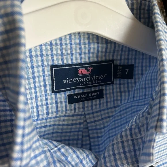 Vineyard Vines Whale Shirt 100% Cotton Blue Checkered Shirt - Picture 3 of 9